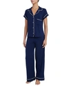 Eberjey Gisele Short Sleeve Long Pant Pajama Set In Navy/ivory