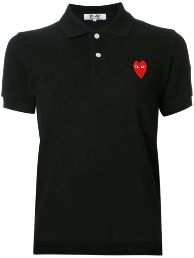Comme Des Garçons Play Embroidered Heart Polo Shirt In Black