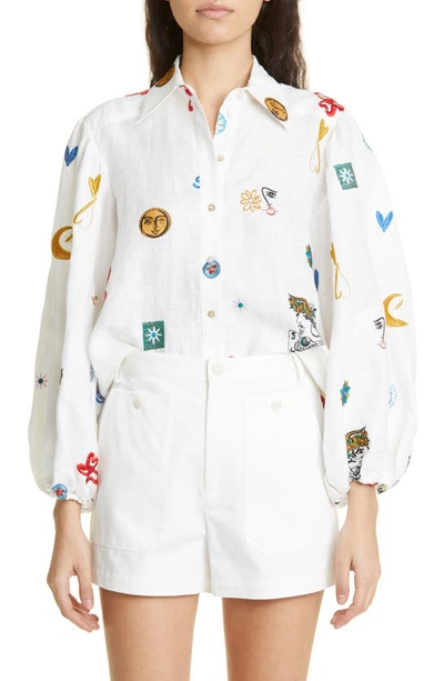 Alemais Soleil Embroidered Linen Shirt In Ivory