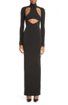 LAQUAN SMITH CUTOUT MOCK NECK STRETCH JERSEY GOWN