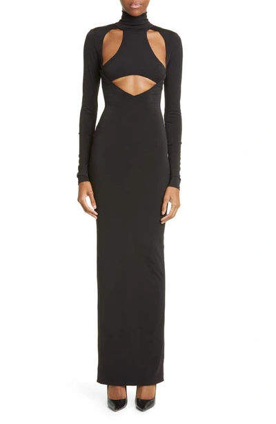 Laquan Smith Cut-out Turtleneck Gown In Black