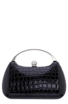 Nina Croc Embossed Minaudière In Black