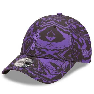 New Era Men's  Black, Purple Tottenham Hotspur Allover Print 9forty Adjustable Hat In Black,purple