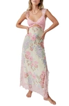 Free People Suddenly Fine Floral Print Cutout Lace Trim Nightgown In Daisy Combo