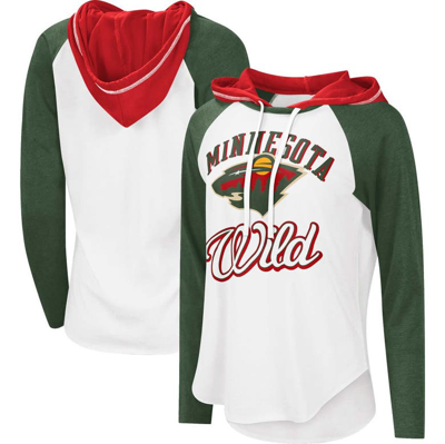 Starter G-iii Sports By Carl Banks White/heather Green Minnesota Wild Mvp Raglan Lightweight Hooded T-shirt In White,green