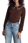 Madewell Ruffle Collar Long Sleeve Rib Top In Hot Cocoa