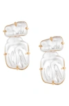 Ettika Double Imitation Pearl Post Earrings In White