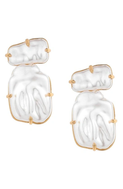 Ettika Double Imitation Pearl Post Earrings In Gold