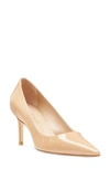 Stuart Weitzman 75mm Pointed-toe Patent Leather Pumps In Adobe