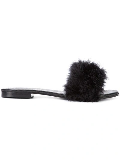 Avec Modération Bora Bora Feather-embellished Slide Sandal, Black