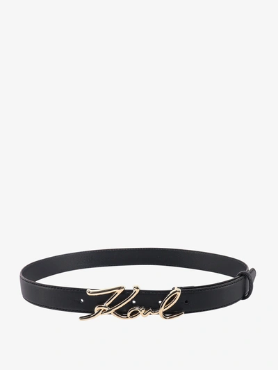 Karl Lagerfeld Cursive Logo Buckle Belt In Black