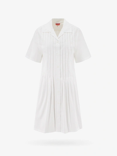 Kenzo 褶饰效果短袖连衣裙 In White