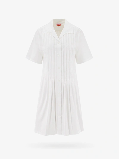 Kenzo Pleated-effect Short-sleeve Dress In White