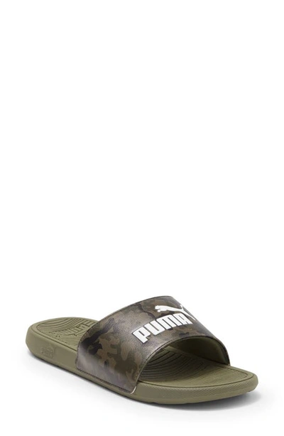 Puma Cool Cat 2.0 Camo Slide Sandal In Olive-black-green-white