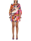 Pucci Muslin Iride Print Mini Dress W/ Frills In Multicolor