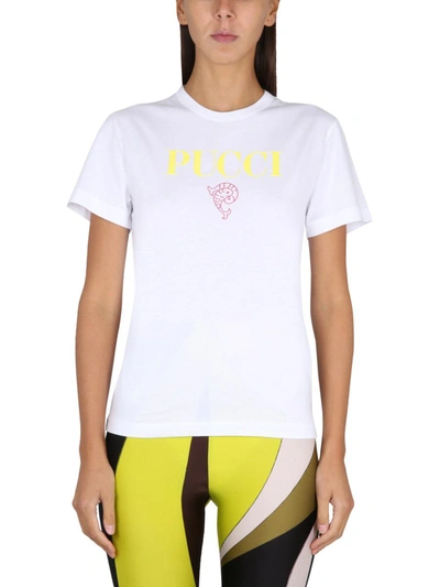 Pucci Printed Cotton T-shirt In White