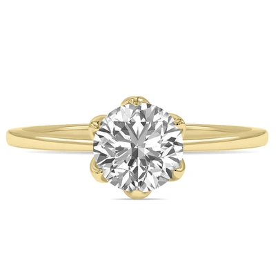 Monary Lab Grown 1 Carat Diamond Solitaire Ring In 14k Yellow Gold (f-g Color, Vvs1-vvs2 Clarity) In Silver