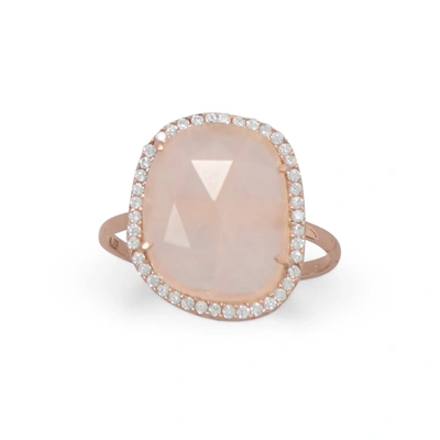 Liv Oliver 18k Rose Gold Plated Rose Quartz Oval Cz Ring In Beige