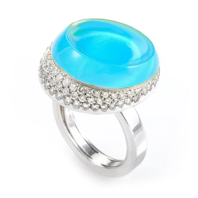 Roberta Porrati 18k White Gold Diamond And Topaz Ring In Blue