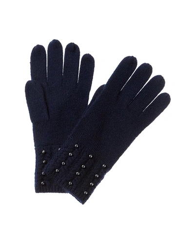 Forte Cashmere Pearl-studded Cashmere Gloves In Blue