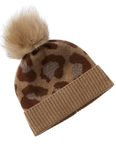 Amicale Cashmere Cheetah Cuffed Cashmere Hat In Brown