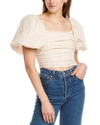 Dnt Smocked Top In Beige