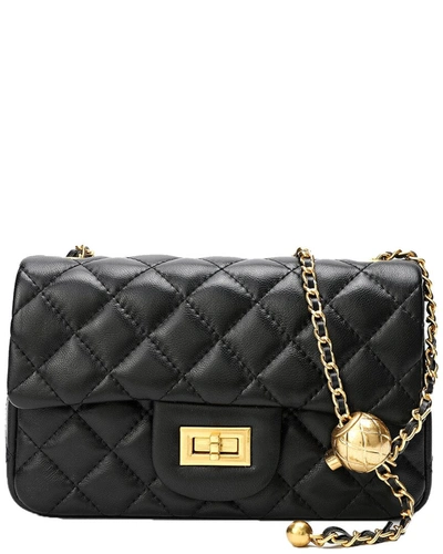 Tiffany & Fred Quilted Sheepskin Leather Crossbody In Black