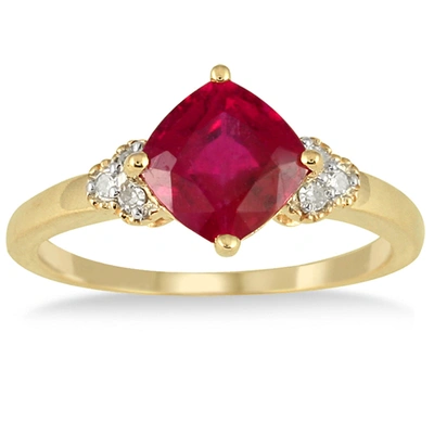 Monary 2.25 Carat Cushion Cut Ruby And Diamond Ring In 10k Yellow Gold In Pink