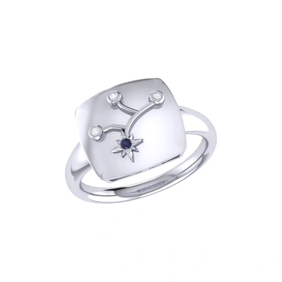 Monary Virgo Maiden Blue Sapphire & Diamond Constellation Signet Ring In Sterling Silver In White