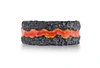 MONARY FIRE IN MY SOUL BLACK RHODIUM PLATED STERLING SILVER TEXTURED RED ORANGE ENAMEL BAND RING