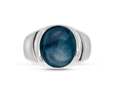 Monary Dark Blue Apatite Stone Signet Ring In Sterling Silver