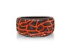MONARY RIVERS OF FIRE BLACK RHODIUM PLATED STERLING SILVER TEXTURED RED ORANGE ENAMEL BAND RING