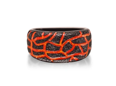 Monary Rivers Of Fire Black Rhodium Plated Sterling Silver Textured Red Orange Enamel Band Ring