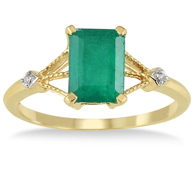 Monary 1.60 Carat Emerald And Diamond Ring In 10k Yellow Gold In Green