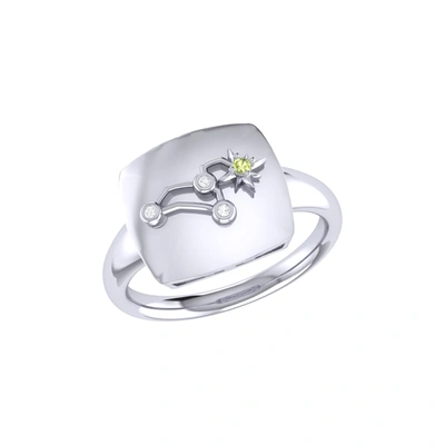 Monary Leo Lion Peridot & Diamond Constellation Signet Ring In Sterling Silver In White