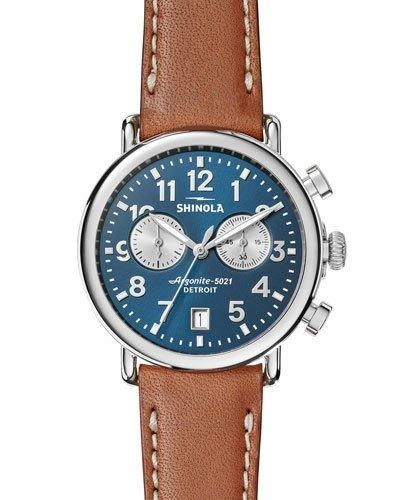Shinola Men's 41mm Runwell Chronograph Watch, Midnight Blue/tan