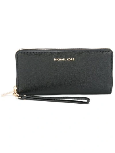 Michael Michael Kors Mercer Leather Continental Wristlet In Black
