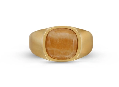 Monary Yellow Lace Agate Stone Signet Ring In 14k Yellow Gold Plated Sterling Silver