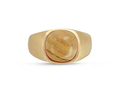 Monary Wood Jasper Iconic Stone Signet Ring In 14k Yellow Gold Plated Sterling Silver