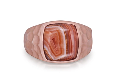 Monary Red Lace Agate Stone Signet Ring In 14k Rose Gold Plated Sterling Silver In Pink