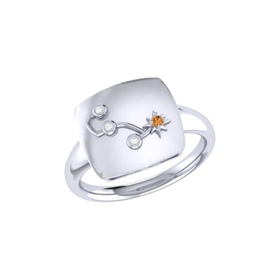 Monary Scorpio Citrine & Diamond Constellation Signet Ring In Sterling Silver In White