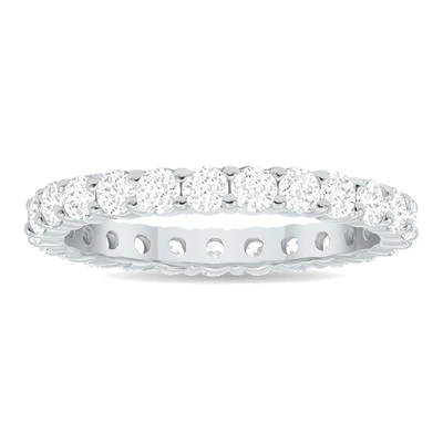 Monary 1 1/2 Carat Tw Low Set Diamond Eternity Band In 10k White Gold In Silver