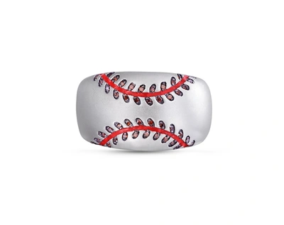 Monary Home Run Baseball Sterling Silver Red Diamond & Enamel Band Ring In White