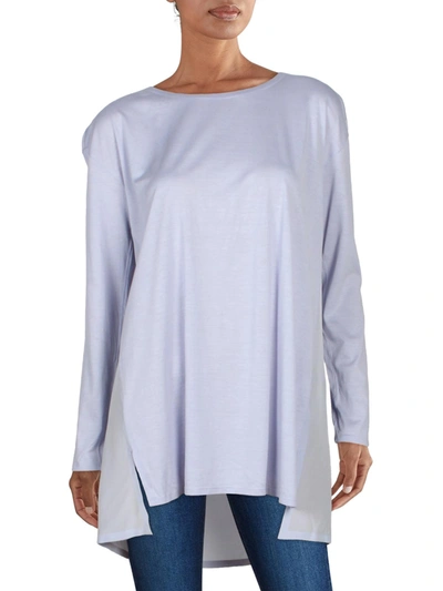 Eileen Fisher Womens Jeweled Neck Tunic Blouse In Blue