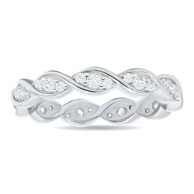 Monary 1/2 Carat Tw Three Stone Wave Twist Diamond Eternity Band In 10k White Gold In Silver