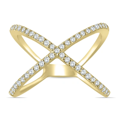 Monary 1/2 Carat Tw Diamond Criss Cross X Ring In 10k Yellow Gold (k-l Color, I2-i3 Clarity) In White