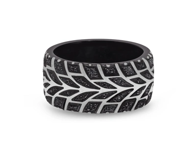 Monary Racer Swag Black Rhodium Plated Sterling Silver Tire Tread Black Diamond Band Ring