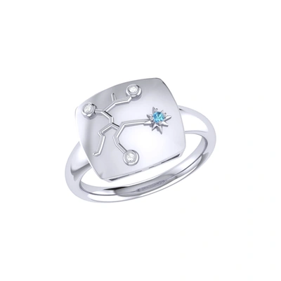 Monary Sagittarius Archer Blue Topaz & Diamond Constellation Signet Ring In Sterling Silver In White