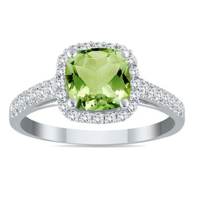 Monary Peridot And Diamond Ring In 10k White Gold In Green