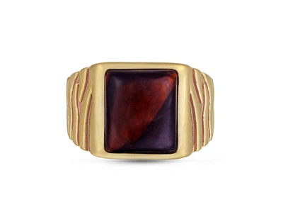 Monary Chatoyant Red Tiger Eye Stone Signet Ring In Brown Rhodium & 14k Yellow Gold Plated Sterling Silver In Multi